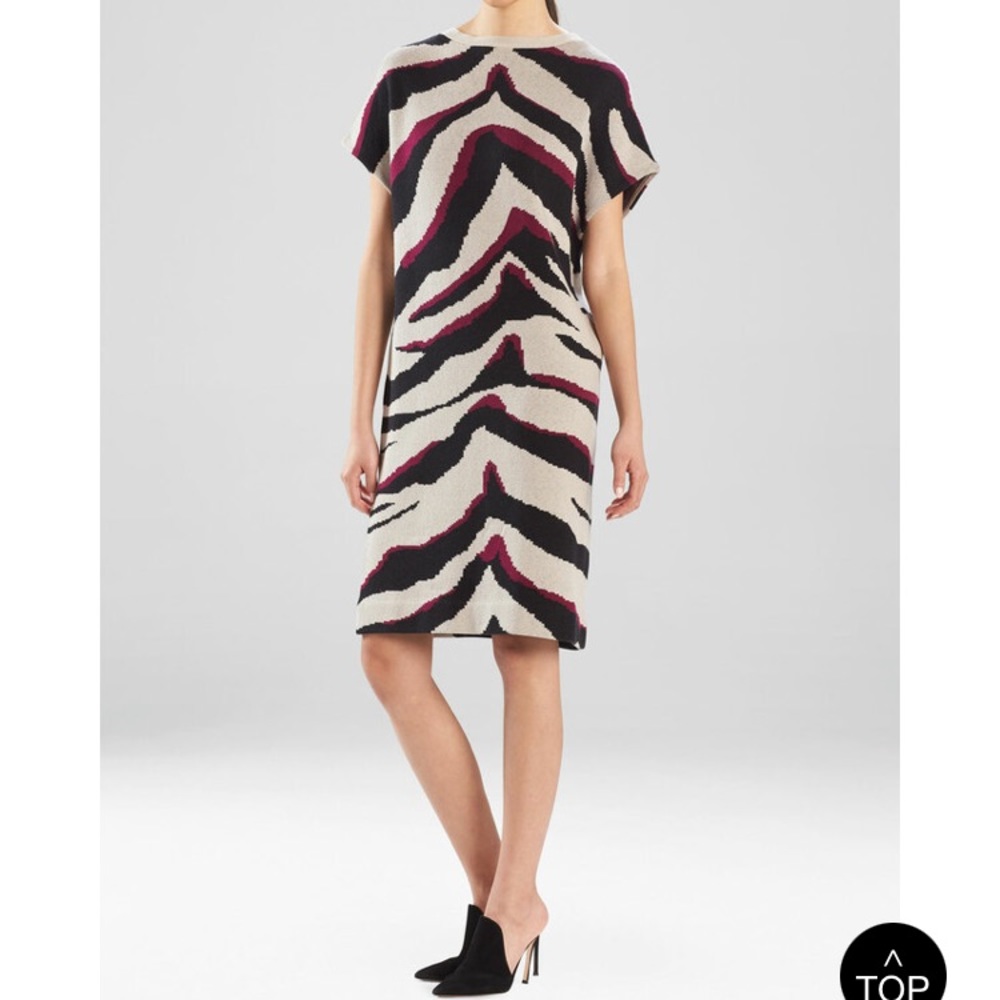 NATORI LE TIGRE-ANGKOR BOATNECK TIGER STRIPE DRESS COTTON SILK CASHMERE BLEND